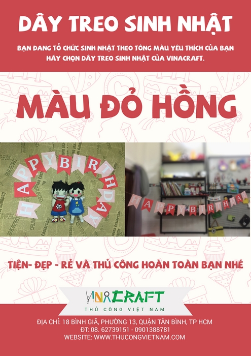 Bộ kit dây treo sinh nhật màu đỏ hồng